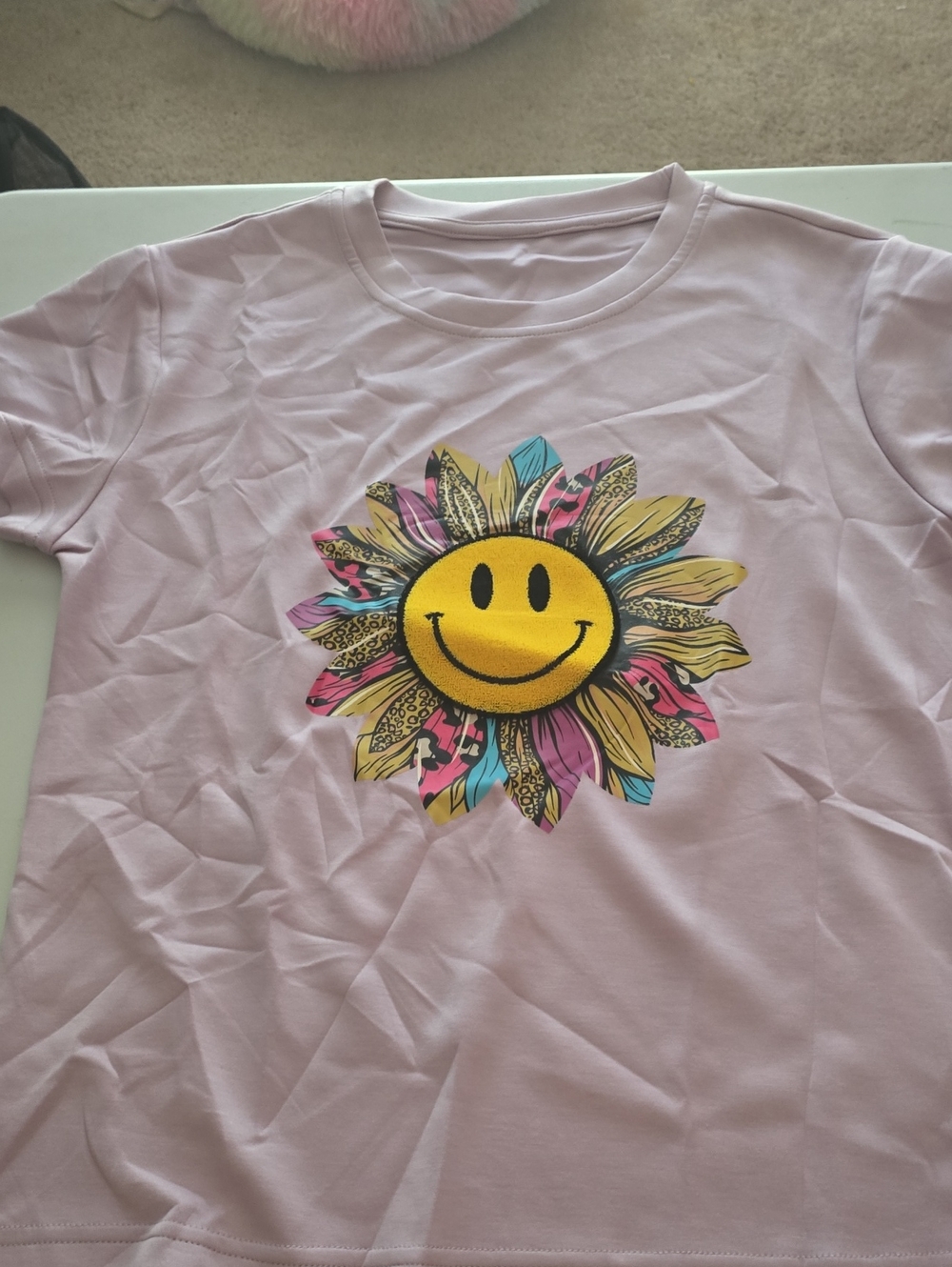 Womens Purple Smile Sunflower Graphic Tee